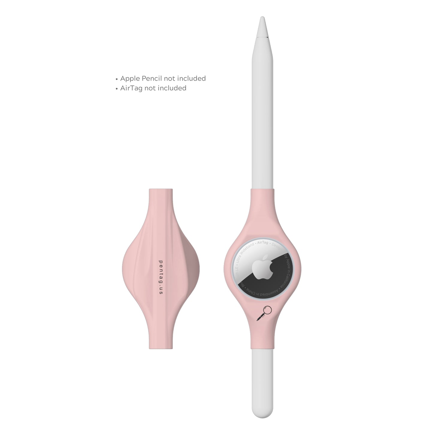 Pink, top and bottom, attached to Apple Pencil and AirTag
