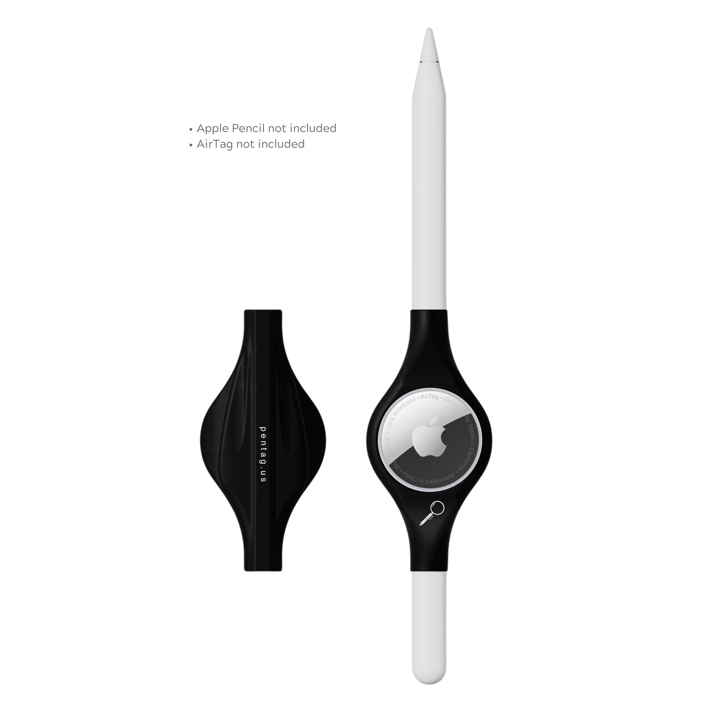 Black, top and bottom, attached to Apple Pencil and AirTag