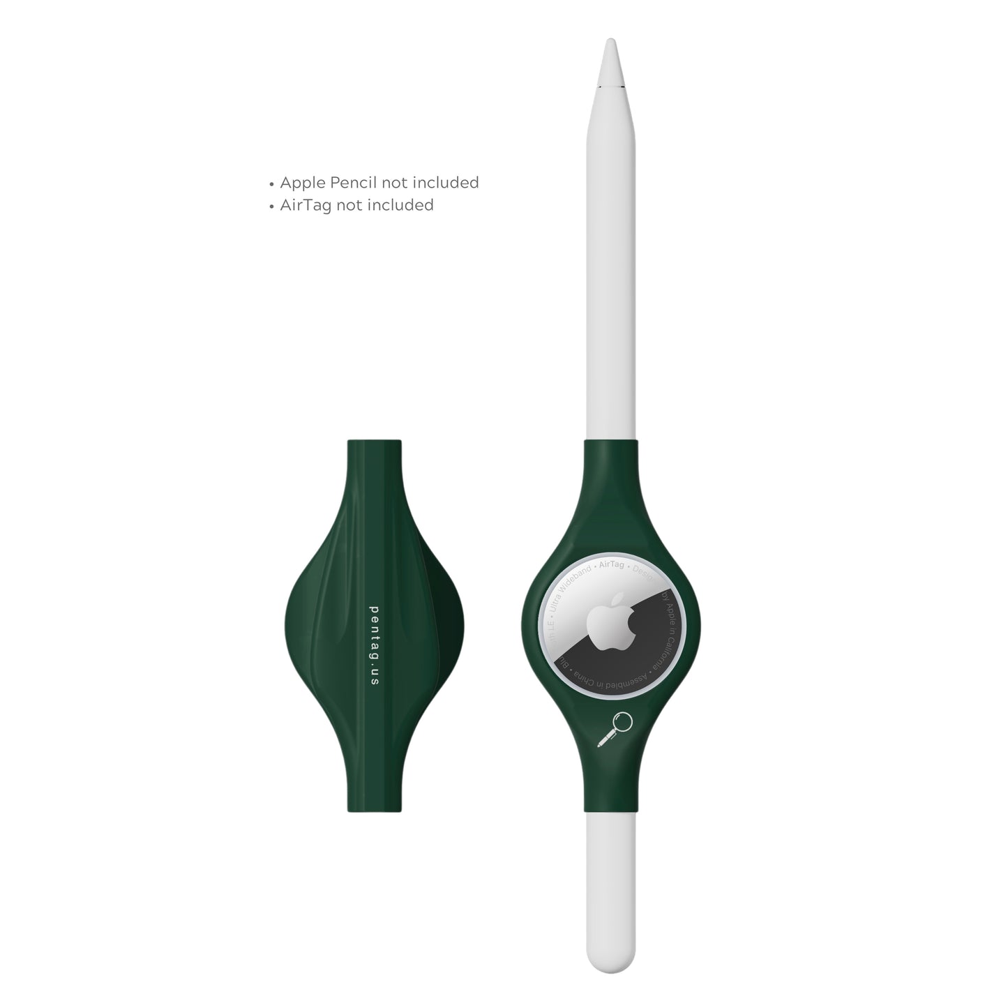 Green, top and bottom, attached to Apple Pencil and AirTag